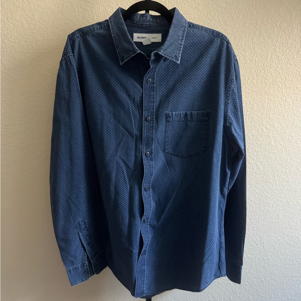 Old Navy Men's Navy Dot-Pattern Button-Down Shirt